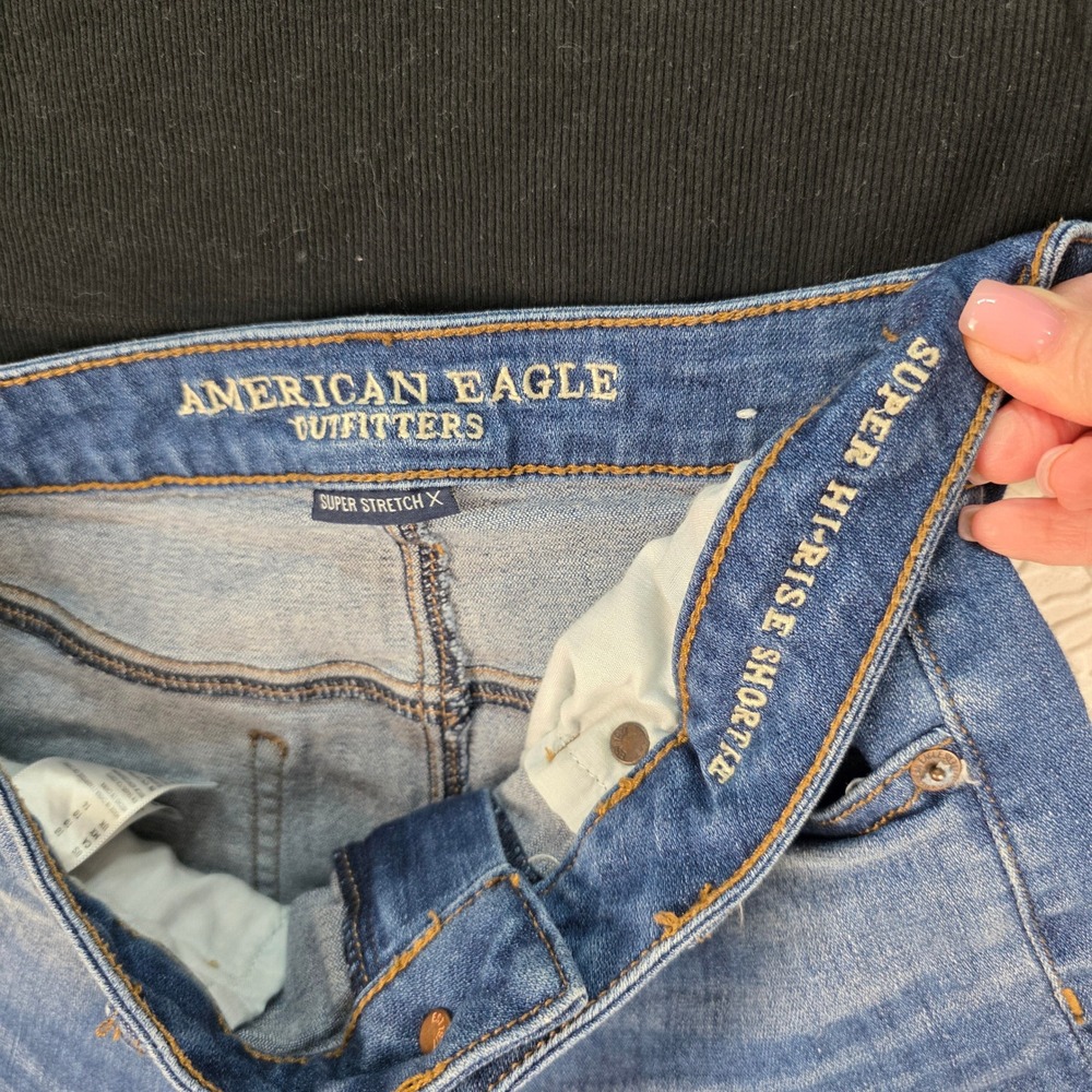 American Eagle Outfit Bundle Super Hi-Rise Shortie 10 Ribbed Tee M Black Blue - Picture 2 of 10